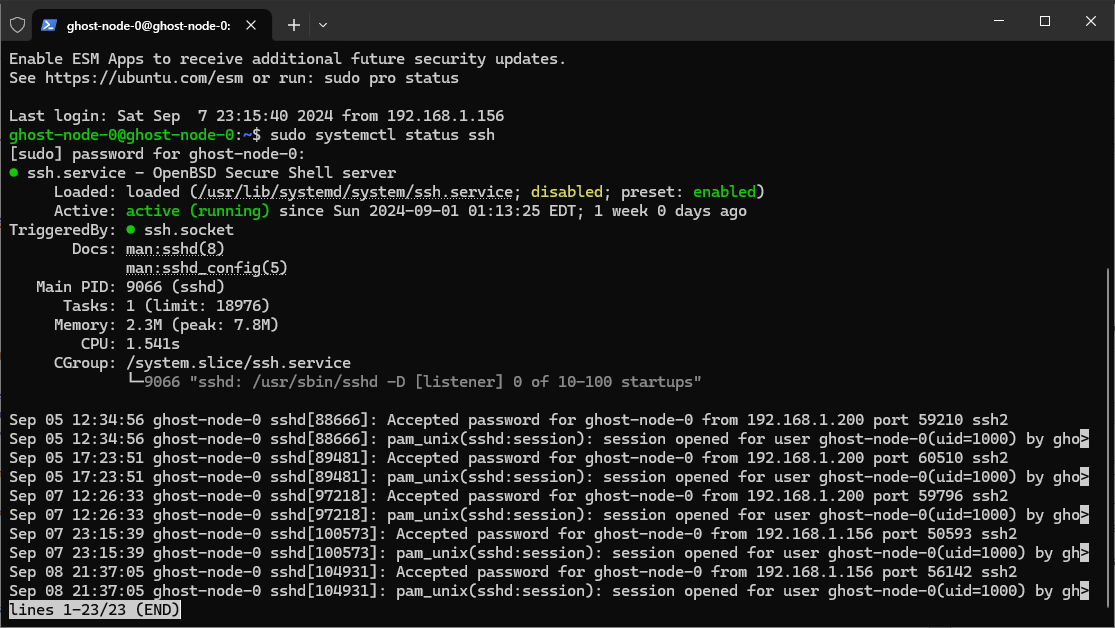 GHOST Chain Startup Guide SSH Status