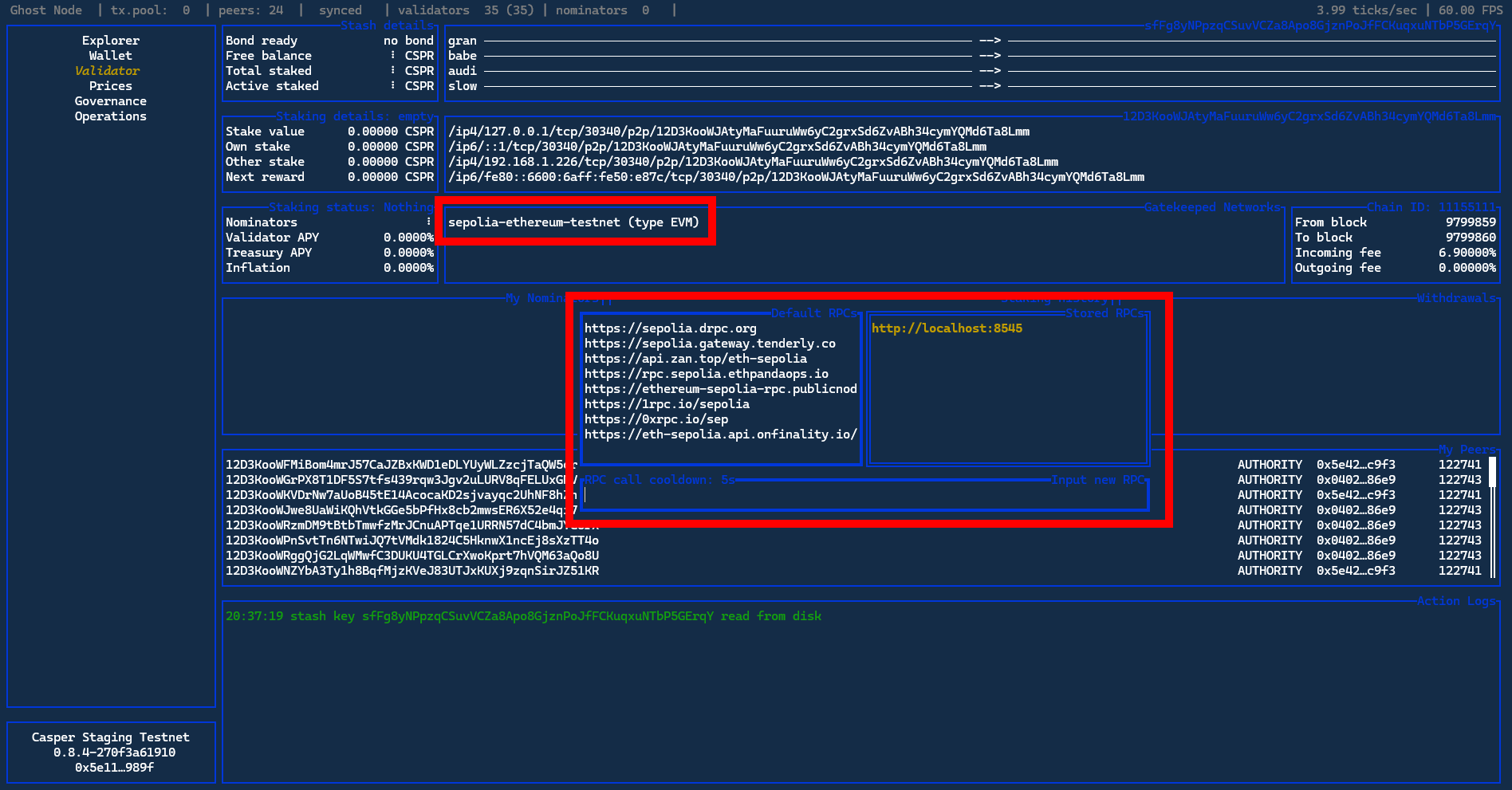 GHOST Eye Validator Tab Gatekepeer-Panel Custom RPC Endpoint
