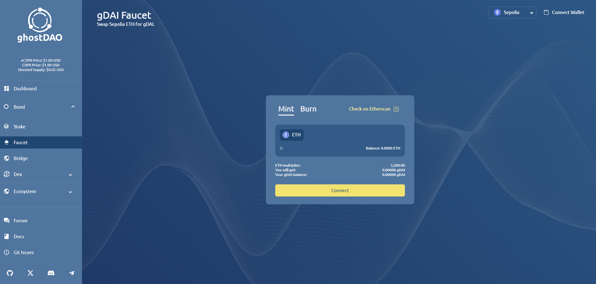 ghostDAO Startup Guide - gDAI Faucet