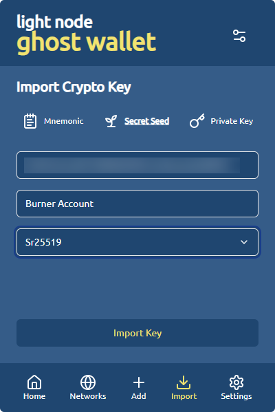 GHOST Node - Import Secret Seed